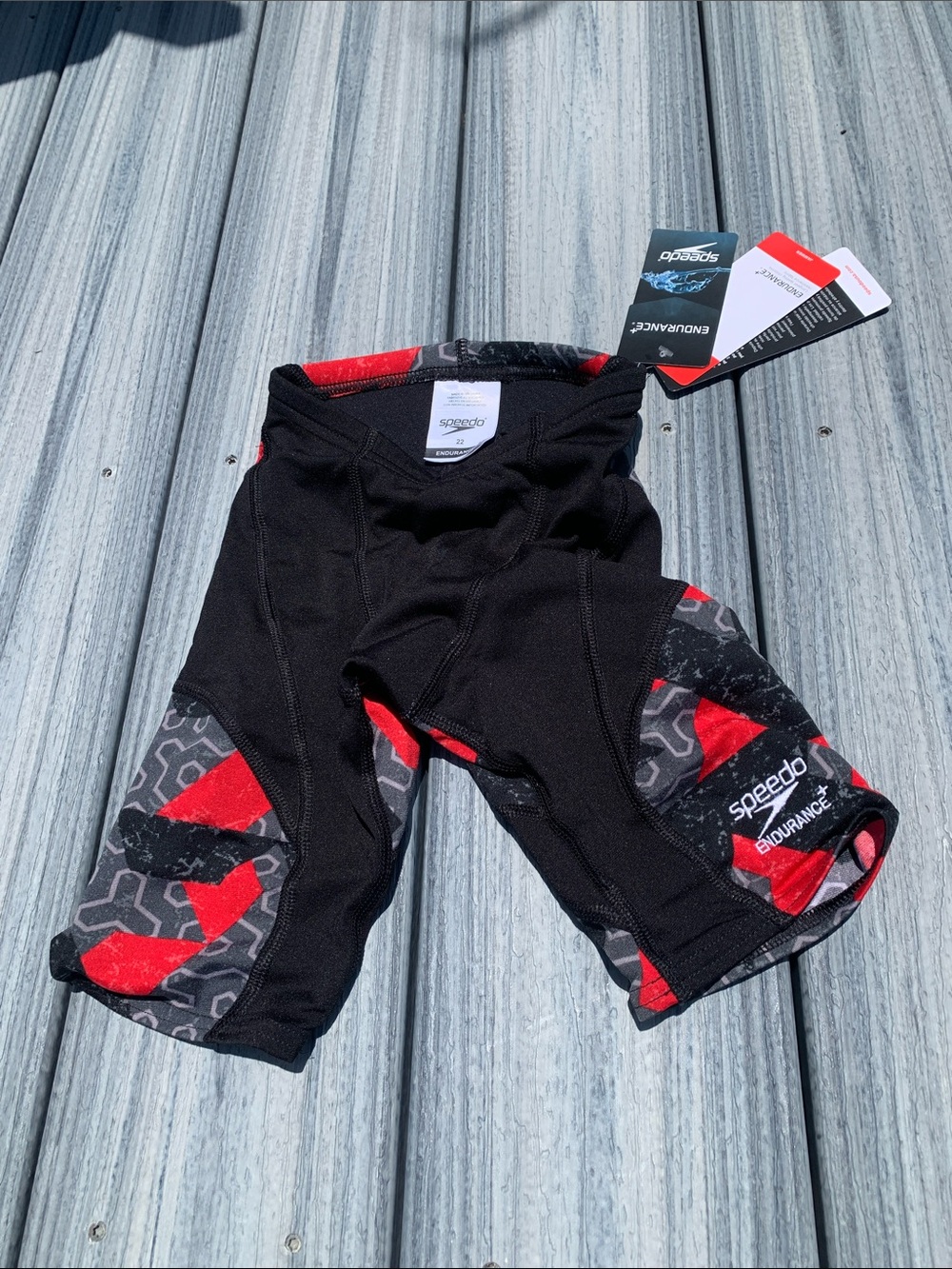 Speedo Black & Red Boys' Endurance+ Swim Jammer